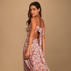 Lulus Ties With You Rose Pink Floral Print Tie-back Midi Dress - Size S